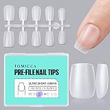 TOMICCA Extra Short Coffin Nail Tips, S Size Soft Gel Nail Tips, 100PCS Double-sided Matte Fake Nail