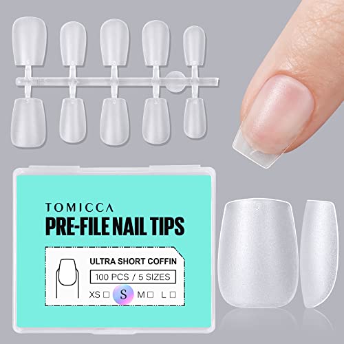 Tomicca Extra Short Coffin Nail Tips, S Size Soft Gel Nail Tips, 100Pcs Double-Sided Matte Fake Nails For Nails Extension, Full Cover Nail Tips For Nail Salon #TOP13