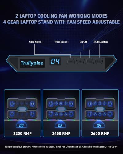 Trullypine Base refrigerante para portátil 10Fan-LCD, 10 ventiladores, 7 alturas ajustables, RGB y USB-C miniatura 7