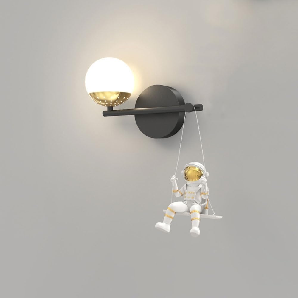 Modern Home Decoration Wall Lamp LED Cartoon Children Bedroom Light Astronaut Moon 3-Color Mount(Left Light)