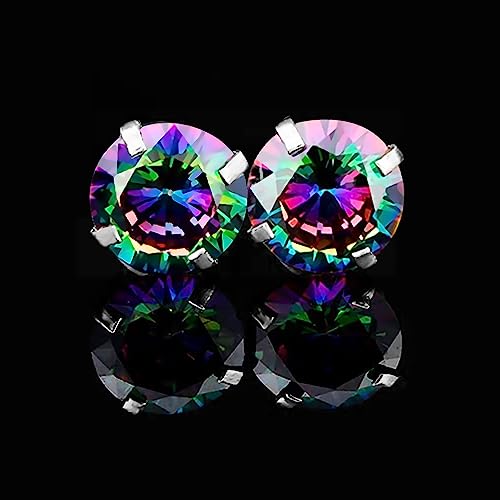 Titanium Screw Flat Back Earrings Rainbow Cubic Zirconia Fake Diamond Cz Stud 316L Surgical Stainless Steel Hypoallergenic For Sensitive Ear For Women Men Teen Cz Twist Piercing Post #TOP2