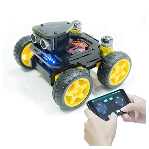 Adeept Kit de Coche Robot Inteligente 4WD Compatible con Arduino UNO R3, Seguimiento de línea, ESP8266 WiFi, procesamiento, Kit de Robot de Bricolaje con aplicación móvil y PDF