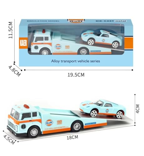 Image of 1:64 Scale Die Cast Alloy Flatbed Tow Truck with Sports Coupe Car Pull Back Transport Vehicle Model for Kids Boys Durable Metal Mini Car Carrier Playset Gift for Children Collectors