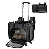 GJEASE Airline Approved Expandable Pet Carrier Backpack with Wheels(Large Space), Rolling Backpack with Durable Handle and Flexible Wheels,Breathable Durable Mesh Panels(Most Airplane Approved)