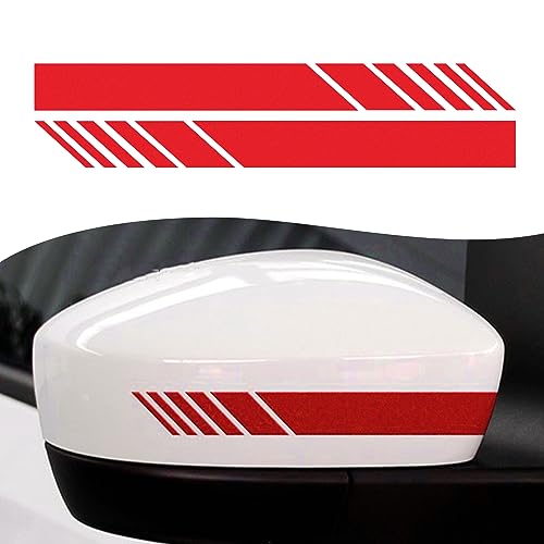 Image of Augeny 2 PCS Car Rear View Mirror Stickers, Waterproof Vinyl Auto Side Rearview Mirror Stripes, Universal Reflective Anti-Collision Striped Warning Decal for Most Vehicles (Red)