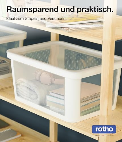 Boîte de rangement 45L Rotho Albris transparente et bleue avec couvercle clippé