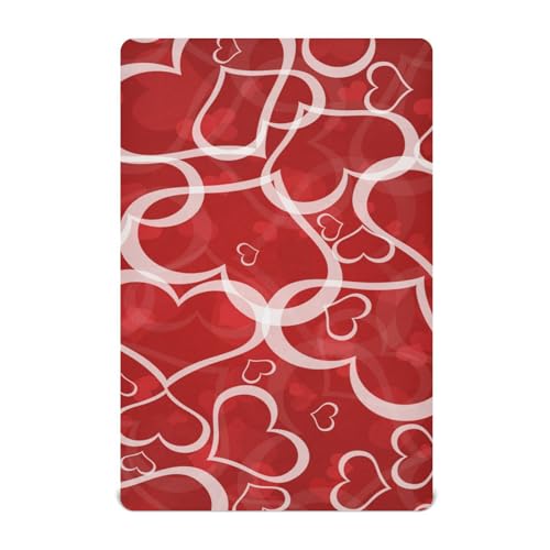 Moudou Valentine's Day Love Heart Playard Sheet for Boy Girls, Soft Breathable Fitted Toddler Sheet for Standard Playard Bed Mattress, 39 x 27 x 5 Inch