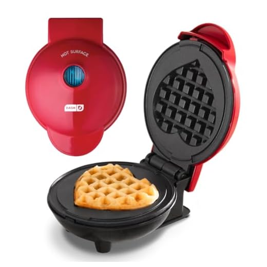 DASH Mini Waffle Maker Machine for Individuals, Paninis, Hash Browns, & Other On the Go Breakfast, Lunch, or Snacks, with Easy to Clean, Non-Stick Sides, Red Heart 4 Inch