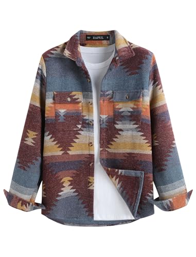Image of ZAFUL Unisex Plaid Flannel Shirt Jacket Button Down Long Sleeve Pocket Coat Outwear | Mens Fall Clothes Lightweight Long Sleeve Button Down Flap Pocket Jacket Tops for Fall&Winter 2026
