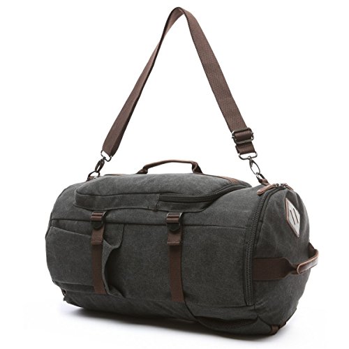 BAOSHA Canvas Weekender Travel Duffel Backpack Hybrid Hiking Rucksack Laptop Backpack for Outdoor Sports Gym HB-26(Black)