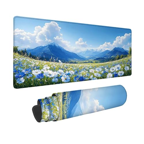 Tapis de souris XXL fleurs pour sous-main de bureau d'angle et setup PC