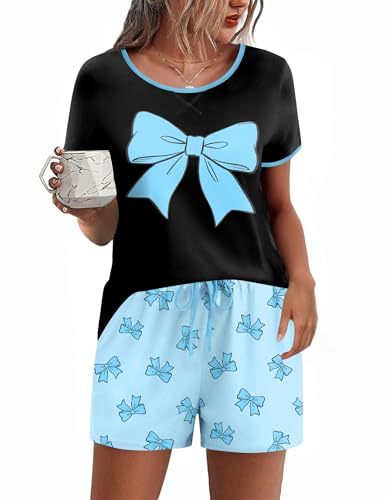Image of Ekouaer Women Pajama Set Casual Shorts Sets Short Leeve Lounge Set | Soft Sleepwear Top and Shorts for Daily Wear, Home, Party for Mom, Wife