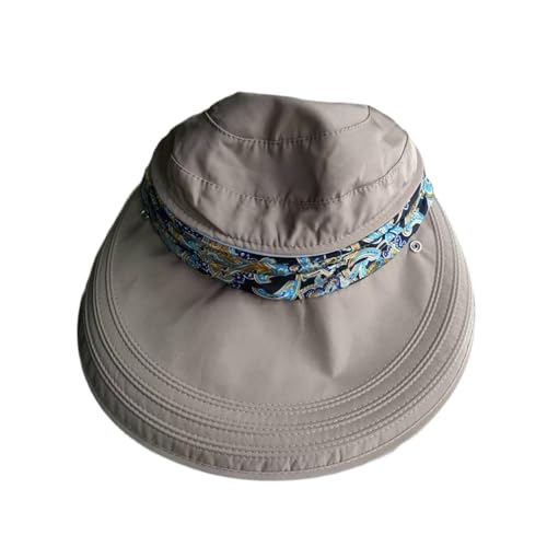 YIJU Chapéu de sol feminino aba larga praia chapéu moda ao ar livre chapéu superior removível, cáqui