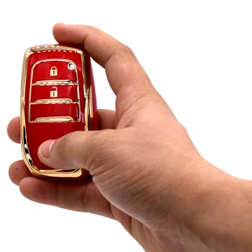 Image of KMH TPU Gold Car Smart Key Cover Compatible for Toyota Innova Crysta 2 Push Button Smart Flip Key Shell Case Holder, Full Key Protection (Red Gold) Pack of 2