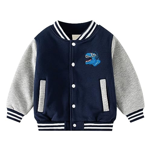 Light Winter Jacket Toddler Boys' Fall And Winter Padded Cartoon Dinosaur Pattern Long Sleeve Button Linking Kids