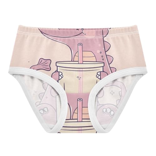 Dinosaur Holding Bubble Tea Girls Underwear, Toddler Briefs, Girls Cotton Underwear, 2–8 Years