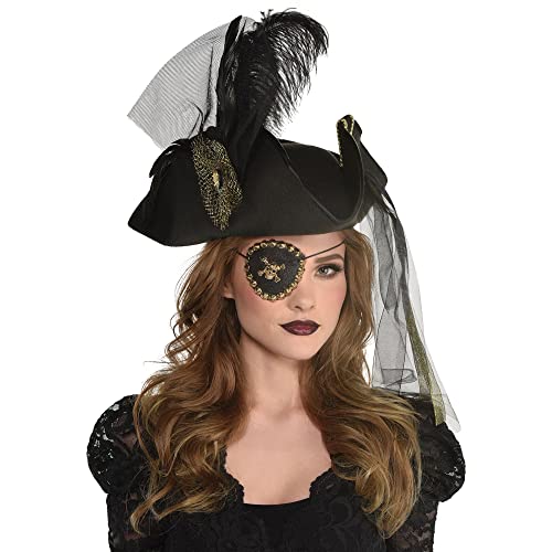 Black & Gold Skull Pirate Eye Patch - 1 Pc. | Adjustable Fit & Ul...