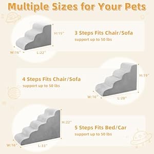 MIHIKK Dog Stairs Ramp, Curved 4-Step Dog Steps for Small Dogs and Cats, Pet Stairs for High Beds and Couch with Anti-Slip Washable Cover and Durable High Density Foam, Grey MIHIKK Dog Stairs Ramp Curved 4 Step Dog Steps for Small Dogs and Cats Pet Stairs for High Beds and Couch with Anti Slip Washable Cover and Durable High Density Foam Grey