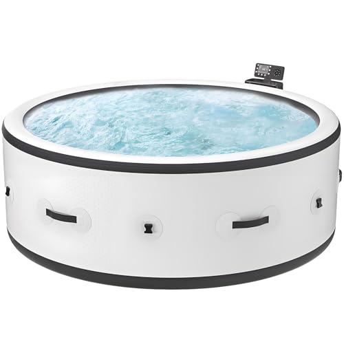 MiyKom Spa Rigide 4-6 Personnes avec 150 Jets de Bulles 40℃ Chauffage Rapide Bassin de Massage en PVC Durable et Indéchirable pour Cour Patio Comprend...