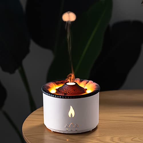 Aedcbaide Volcano Humidifiers, Ultra Silent Flame Diffuser Humidifier 360ML, Jellyfish/Flame 2 Mist Mode Aromatherapy Flame Humidifier, Waterless Auto Off Air Diffuser Night Light for Bedroom Office