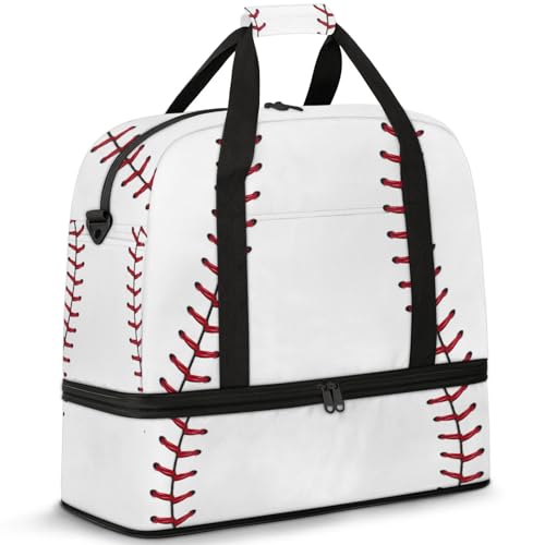 Large Weekender Overnight Bags Sport Baseball Red White Travel Duffel Bag for Women Men Gym Bag With Shoe Compartment Foldie Travel Tote Bag Carry On Personal Item Bag for Travel Gym Sports