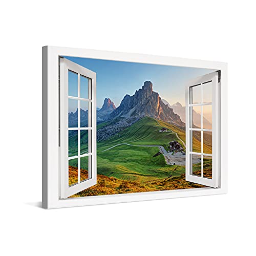 PICANOVA – Montaña Rocosa Ventana 120x80cm – Cuadro sobre Lienzo – Imagen Impresión en Lienzo Montado sobre Marco De Madera – Cuadro Decoración Moderno para Salón o Dormitorio – Montañas