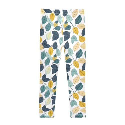ZZKKO Girls Leggings Green Yellow Leaves Toddler Girls Clothes Leggings for Girl Toddler Girl Trousers2