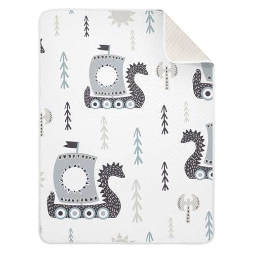 Image of Qilmy Viking Ships Baby Blanket for Boys Girls Kids with Soft Cotton, Cute Cozy Warm Nursery Receiving Swaddle Blanket for Toddler Infant Crib, 30 x 40 Inch