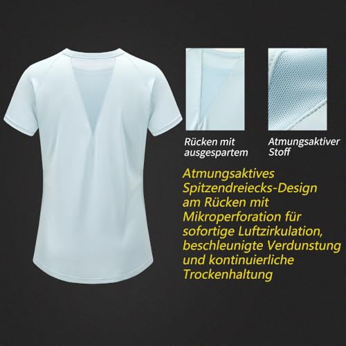 Damen Sport T-Shirt 3er Pack Funktionsshirt Laufshirt Fitness Shirt Trainingsshirt Kurzarm Rundhals Atmungsaktiv Schnelltrocknendes für Running Workout Gym (Black+Green+Blue, L)