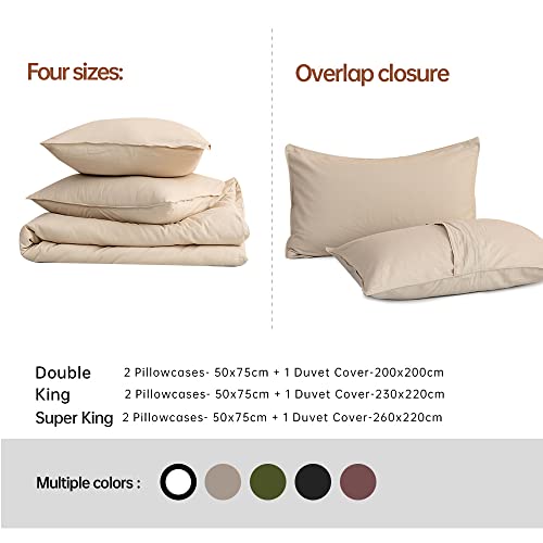 Simple&Opulence Double Duvet Cover with 2 Pillowcases,Soft Cotton Linen Duvet Cover,Double Bedding Set including Button Closure,Hypoallergenic Luxurious Breathable Quilt Cover Set,200x200 cm,Beige - Image 4