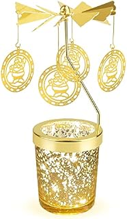 Jeenek Rotating Candle Holders Christmas Candlestick Holders with Santa Design Metal Tea Light for Home Wedding Parties Decor