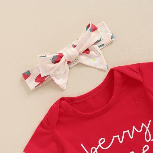 Newborn Baby Girl Summer Shorts Set Little Cutie/Berry Sweet Short Sleeve Romper Orange/Strawberry Shorts Outfit4