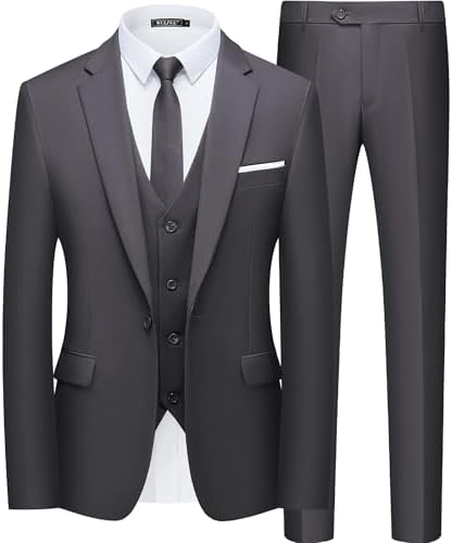WULFUL Suit Men's 3-Piece Blazer Suit Business Wedding Party Jacket Vest