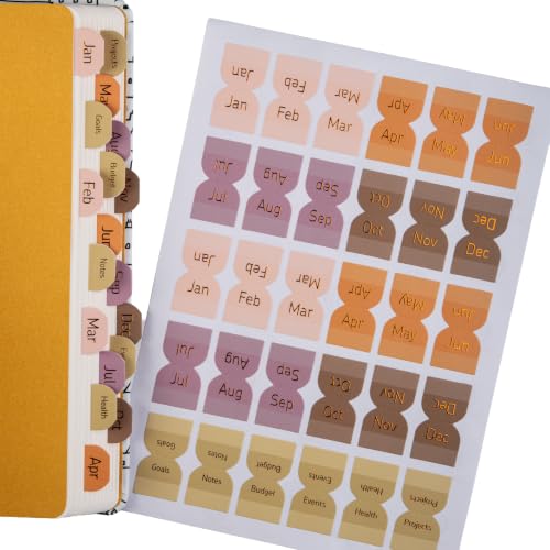 DiverseBee Gold Foil Monthly Tabs, 30 Stickers for Planners (Ginger)