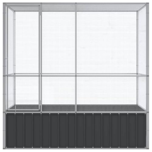 Refined Vogelvoliere mit Stahlgittern Flügeltür Haustierkäfig für Vögel Kaninchen Enten Hühner Vogelkäfig Vogelhaus Voliere Silbern 210,5x107x212 cm Stahl