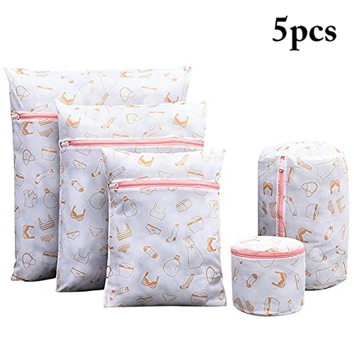 Image of HomeCloud Mesh Laundry Bags | Safeguarding Delicate Fabrics in Your Washing Machine | Set of 5 with Zip Lock for Delicate Clothes, Stockings, Underwear, Bras & Lingerie (Peach)