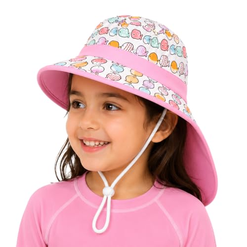 Image of VRITRAZ Sun Protection UPF50+ Bucket Hat Toddler Summer Beach Play Hats with Neck Flap for Girl, Boy, Kids Summer Hat, Bucket Hat for Kids Ages 3-10 Years