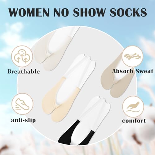 Image of No Show Socks with Invisible Sling Back Womens, 6 Pairs Low Cut Half Toe Topper Socks with Non-Slip Straps for Heels