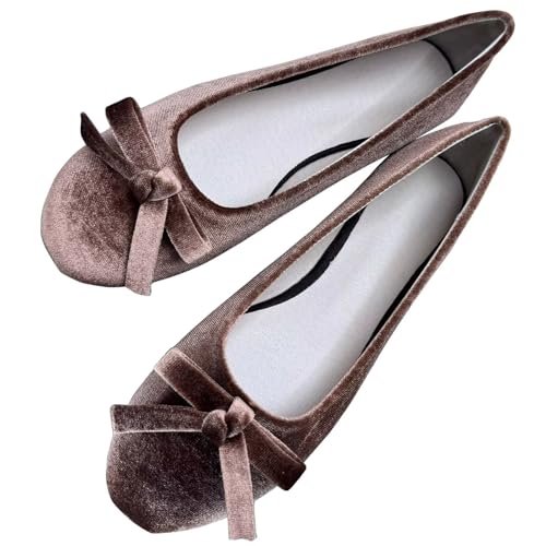 Image of TN TANGNEST Women's Velvet Flats Round Toe Ballet Shoes | Elegant Bowknot Flats Comfortable Casual Slip On Flats for Work