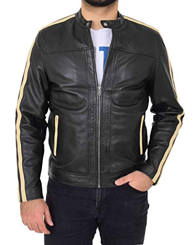 Veste de motard en cuir noir pour homme A1 FASHION GOODS en XL coupe ajustée