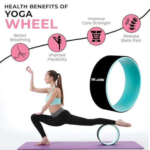 Image of De Jure Fitness Yoga Wheel | Ideal for Stretching, Backbends, Exercise, Deep Tissue Massage & Back Pain Relief | Dharma Yoga Prop Wheel with Ultimate Comfort (Black)
