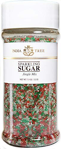 India Tree Jingle Mix Sparkling Sugar, 7.5 oz | Vibrant Red, Green & White Christmas Decorating Sugar Mix