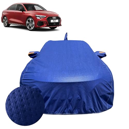 Image of Car Cover for Audi A3 (2014-2020) | 100% Waterproof Cover with Reflective Mirror Pockets | Dustproof, Scratchproof, Heatproof Audi A3 Car Cover |Soft Cotton Lining| Blue