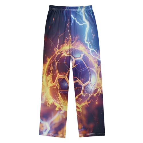 Pajama Pants Soccer Ball in Fire Lightning Long Sleep Pants Lounge Bottoms2