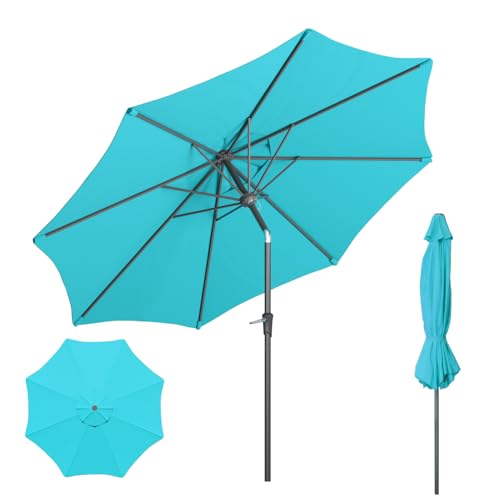 Benass 11ft Outdoor Patio Umbrella with One Push Button Tilt and Crank, 8 Sturdy Steel Ribs Market Table Umbrella (Turquoise)