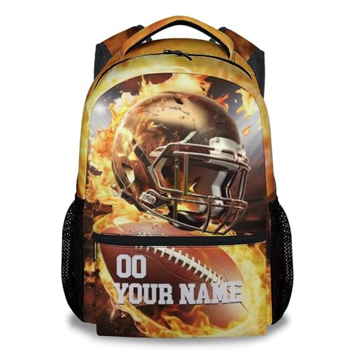 Custom Football School Backpack for Boys Football Player - 17 Inch Sports Themed Backpacks for Middle School - Cool Lightweight Durable Kids Bookbag for Students