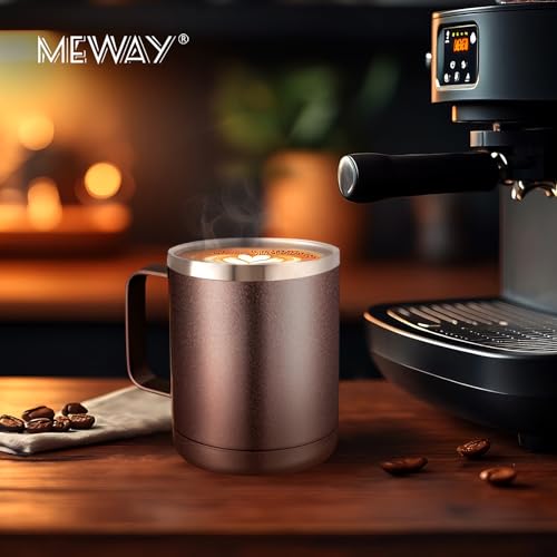 Image of MEWAY 12oz Mix Color Mug With Handle 8 Pack Bulk,Stainless Steel Insulated Travel Tumblers With Sliding Lid,Double Wall Vacuum Camping Coffee Cup for Hot & Cold Drinks Tea (Mix,Set of 8)