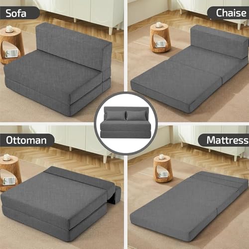 Image of Los Angeles Foldable One Seater Sofa Cum Bed, Sofa Bed 3 X 6 Feet, Jute Fabric Washable Cover Including One Cushion Perfect for Home & Office, Guest Room - Grey Color