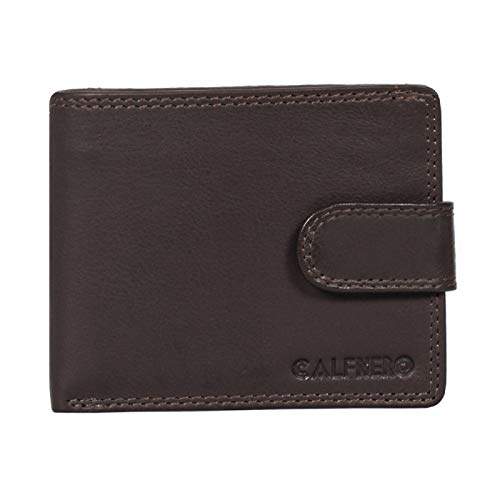 Image of Calfnero Men's Genuine Leather Bifold Wallet-Multiple Card Slots ID Window with Coin Pocket- Leather Wallet (Brown)