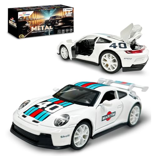 Image of Wembley Kids Metal Diecast Sports Car| Realistic Pull Back Metal Car| Unique Porsche Toy with Openable Doors| Battery Operated Car with Lights & Sound Effects| Ideal Gift for Age 5+ (White)